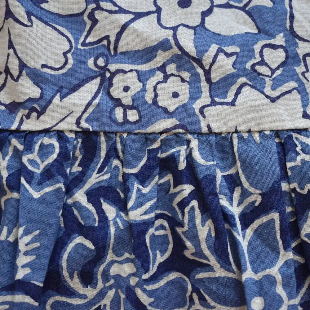 J.Crew Blue Floral Tiered Midi Dress Ruffle Size 6 Woodblock Indigo Cotton